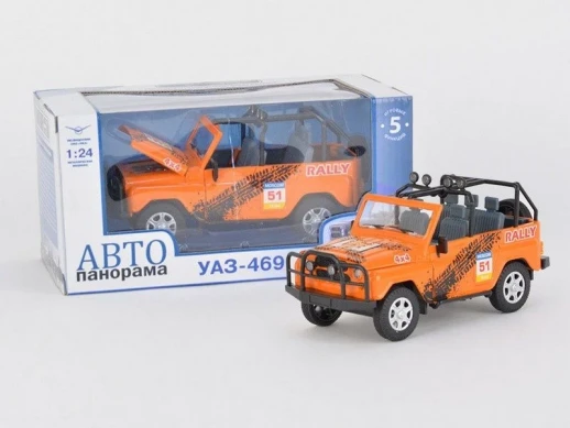 Машина "АВТОПАНОРАМА" УАЗ-469 1/24 в/к 22*12*11 см, оранжевая