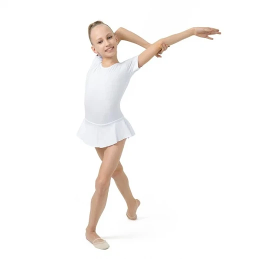 Купальник гимнастический Grace Dance, с юбкой, с коротким рукавом, р. 38, цвет белый