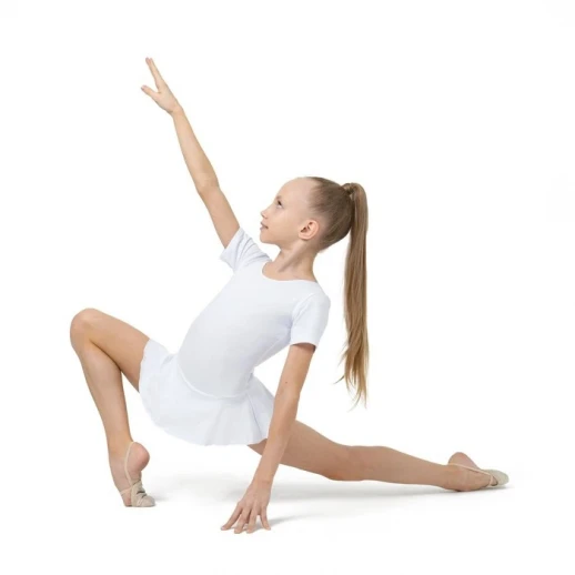 Купальник гимнастический Grace Dance, с юбкой, с коротким рукавом, р. 38, цвет белый