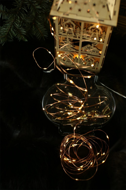 Гирлянда Гирлянда 100LED 3АА, 8 режимов, 10 м, медь, теплый белый