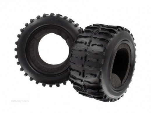 Колеса в сборе (шины 08009N + диск 08044PB голубой хром) для монстров Himoto масштаба 1/10, 2шт.