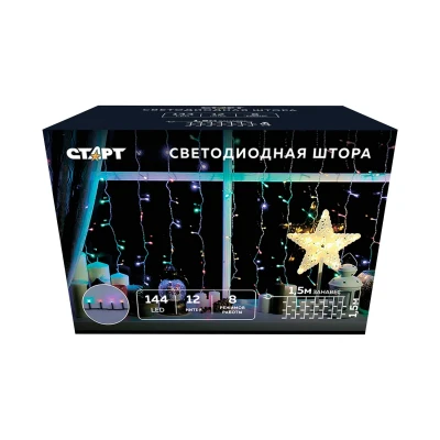 Гирлянда Гирлянда 144LED 220V, 8 режимов, 1,5х1,5м, занавес, разноцветная