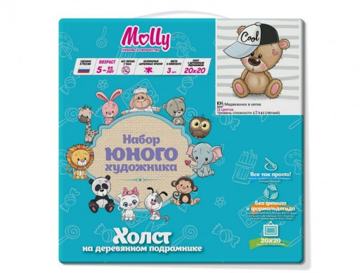 Картина по номерам 20Х20 МЕДВЕЖОНОК В КЕПКЕ (12 цветов)