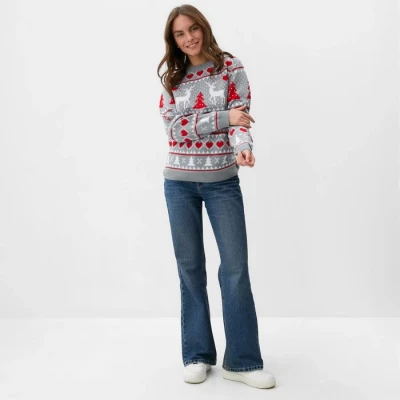 Джемпер вязаный KAFTAN "Новогодний" размер 54, серый