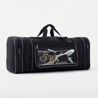 Сумка дорожная на молнии, с увеличением, 3 наружных кармана, молния 10мм, цвет чёрный