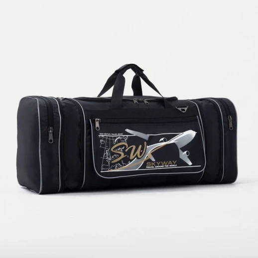 Сумка дорожная на молнии, с увеличением, 3 наружных кармана, молния 10мм, цвет чёрный