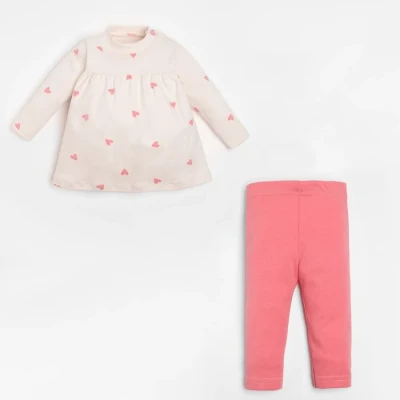 Комплект: платье и леггинсы Крошка Я «Зайчик», цвет бежевый/розовый