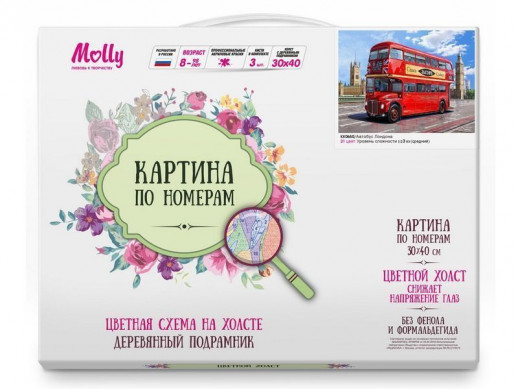 Картина по номерам с цветной схемой на холсте 30х40 Автобус лондона (21 цвет)