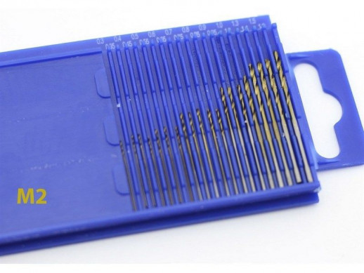 Мини-сверла, диаметр 0,3 - 1,6 мм, набор, 20 шт., HSS 6542, нитрид-титановое покрытие, шт