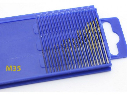 Мини-сверла, диаметр 0,3 - 1,6 мм, набор, 20 шт., HSS М35, нитрид-титановое покрытие, шт