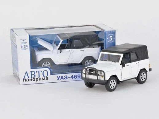 Машина "АВТОПАНОРАМА" УАЗ-469 1/24 в/к 22*12*11 см, белая, тент