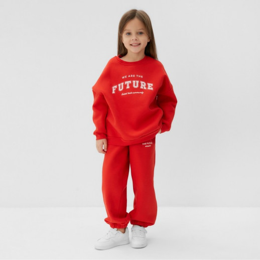Костюм детский с начёсом (свитшот, брюки) KAFTAN Future р.38 (146-152), красный