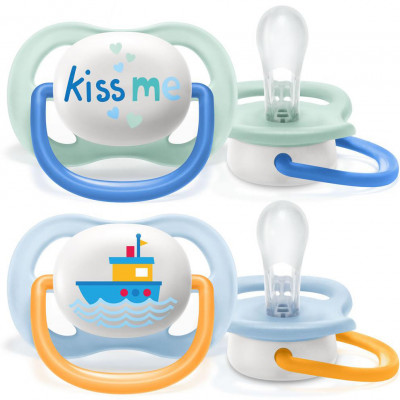 Пустышка ultra air Lime, Kiss me/Кораблик, 0-6 мес, 2 шт, для мальчиков Philips Avent ultra air SCF080/13