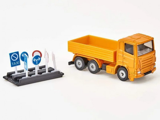 Грузовик Siku 1322 с дорожными знаками 1/87, 7.7 см, желтый