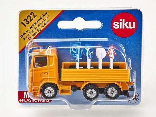 Грузовик Siku 1322 с дорожными знаками 1/87, 7.7 см, желтый