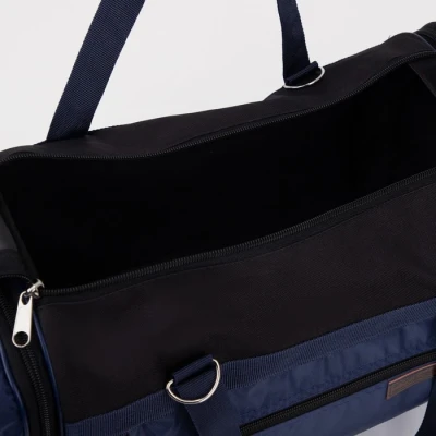 Сумка дорожная на молнии, с увеличением, длинный ремень, цвет чёрный/синий