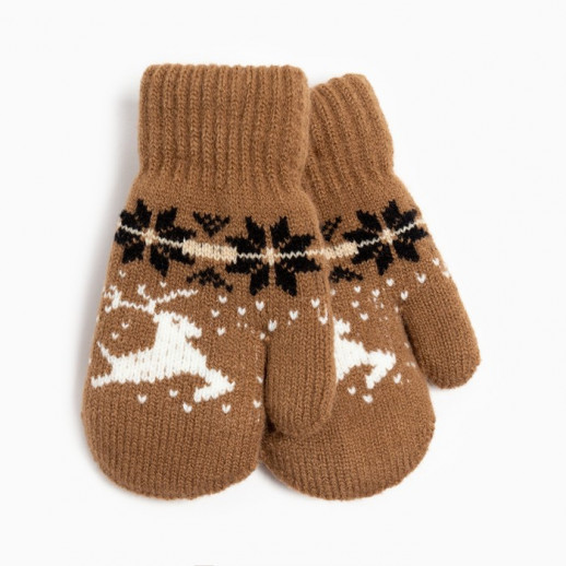 Варежки детские, цвет коричневый, размер 14 (4-6 лет)