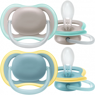 Пустышка ultra air, Бежевый/Синий без рисунка, 18 мес+, 2 шт, нейтральная Philips SCF349/01