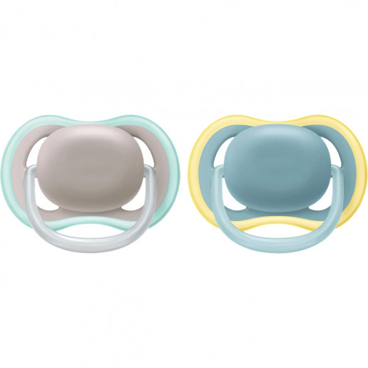 Пустышка ultra air, Бежевый/Синий без рисунка, 18 мес+, 2 шт, нейтральная Philips SCF349/01
