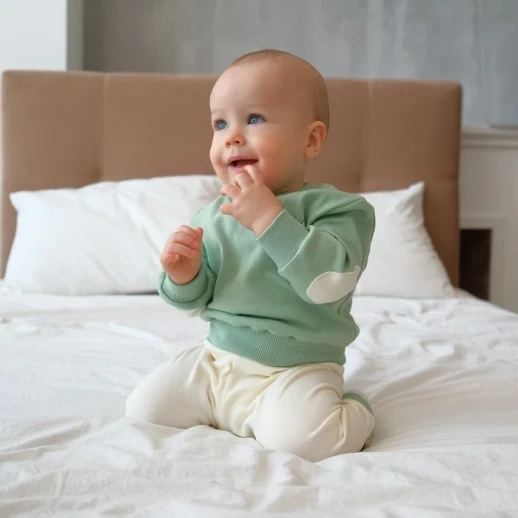 Костюм детский (свитшот, брюки) MINAKU, цвет зелёный/экрю