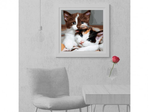 Картина по номерам 30х30 ПУШИСТЫЕ КОТЯТА (27 цветов)