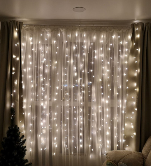 Гирлянда Гирлянда 360LED 220V, 8 режимов, 3х3 м, занавес, тёплый белый