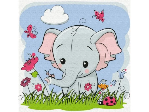 Набор юного художника 20Х20 СЛОНИК НА ПОЛЯНКЕ. (12 цветов)