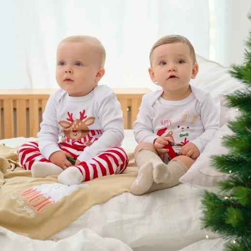 Боди с длинным рукавом Крошка Я «Новогодние зверята», цвет белый