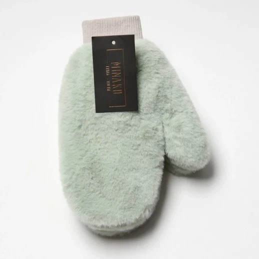 Варежки на иск.меху MINAKU пушистые 25 см мятный