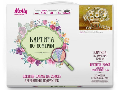 Картина по номерам с цветной схемой на холсте 30х40 Бузин. Ромашковое кружево (20 цветов)