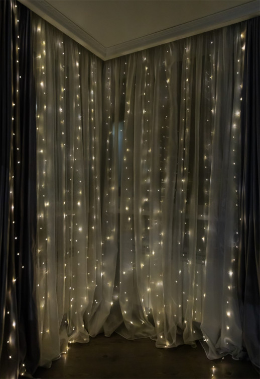 Гирлянда Гирлянда 450LED 220V, 8 режимов, 3х3 м, занавес, медь, тёплый белый