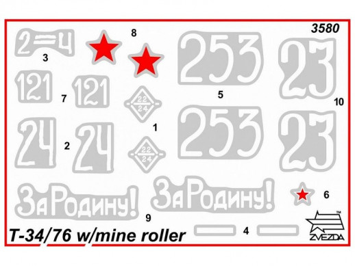 Сборная модель ZVEZDA Советский средний танк с минным тралом Т-34/76, 1/35