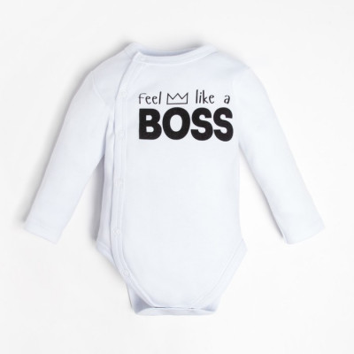 Боди детское с длинным рукавом Крошка Я "Little Boss", цвет белый