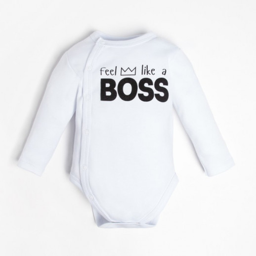 Боди детское с длинным рукавом Крошка Я "Little Boss", цвет белый