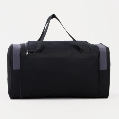 Сумка дорожная на молнии, 3 наружных кармана, длинный ремень, цвет чёрный/серый