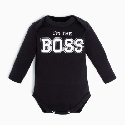 Боди детское с длинным рукавом Крошка Я "Little Boss", цвет чёрный
