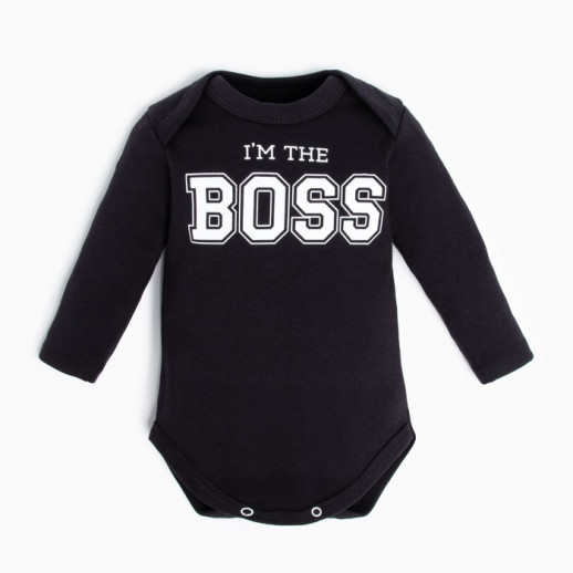 Боди детское с длинным рукавом Крошка Я "Little Boss", цвет чёрный