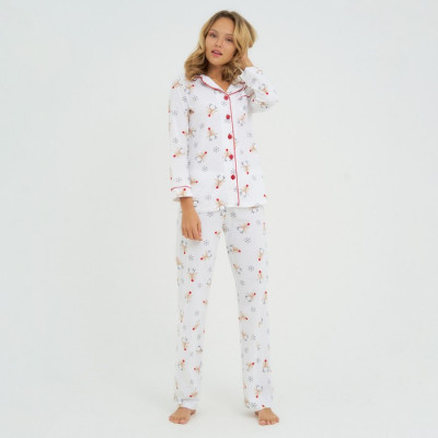 Пижама новогодняя женская (рубашка и брюки) KAFTAN "Deers", цвет белый, размер 48-50