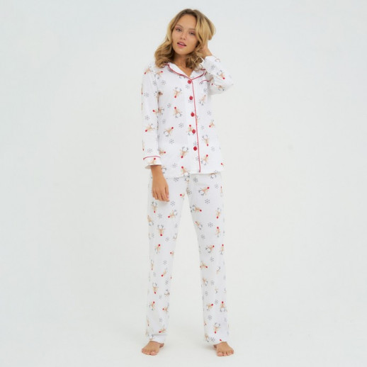 Пижама новогодняя женская (рубашка и брюки) KAFTAN "Deers", цвет белый, размер 48-50