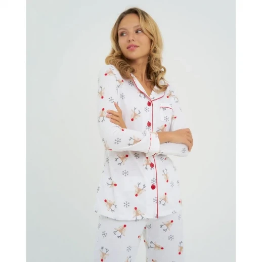 Пижама новогодняя женская (рубашка и брюки) KAFTAN "Deers", цвет белый, размер 48-50