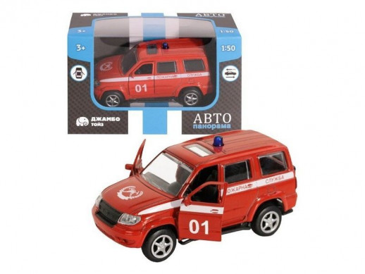 Машина "АВТОПАНОРАМА" "Пожарная служба", красный, 1/50, инерция, в/к 12*7*5,5 см