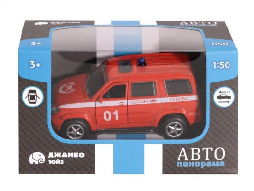Машина "АВТОПАНОРАМА" "Пожарная служба", красный, 1/50, инерция, в/к 12*7*5,5 см