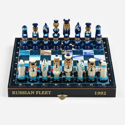 Шахматы "Русский флот", доска дерево 30 х 30 см, пешка h-5 см, король h-8.5 см