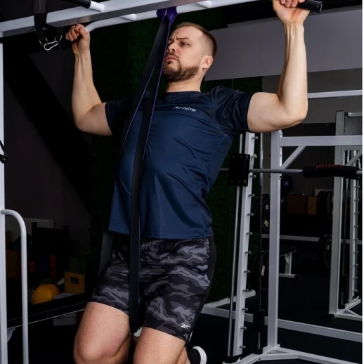 Эспандер ленточный многофункциональный ONLYTOP, 208х4,4х0,45 см, 17-54 кг, цвет фиолетовый/чёрный