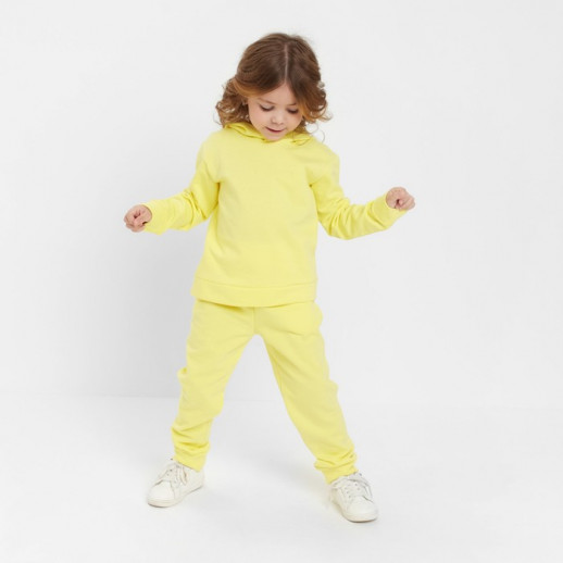 Костюм для девочки (толстовка, брюки) с НАЧЁСОМ, цвет жёлтый, рост 140 см