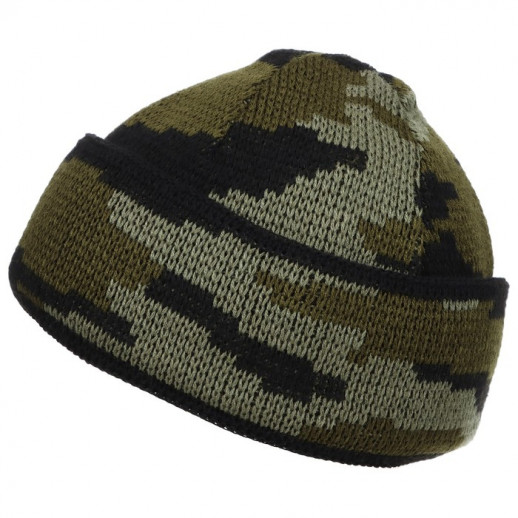 Шапка вязаная, трёхнитка, с отворотом, ткань шерсть/акрил, цвет зелёный КМФ, безразмерная