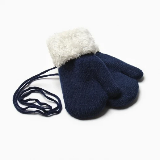 Варежки детские на иск.меху MINAKU с отворотом 15 см синий