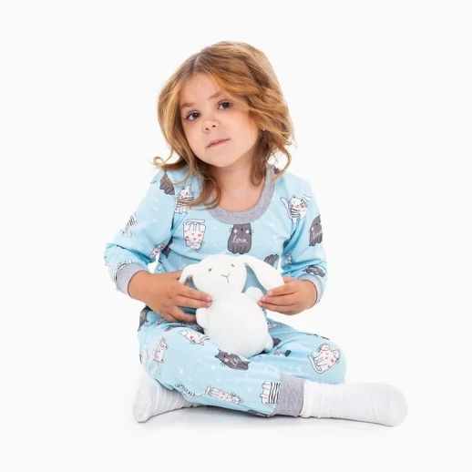 Пижама для девочки, цвет голубой/котики