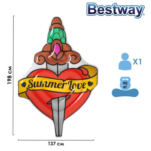 Матрас для плавания Summer Love Tattoo, 198 x 137 см, 43265 Bestway