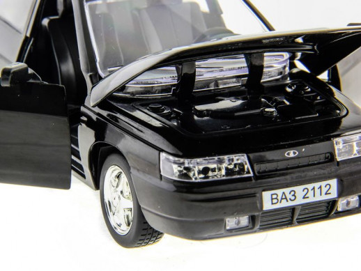 Машина "АВТОПАНОРАМА" ВАЗ 2112 черная,1/22, инерция, Pull Bаck механизм, в/к 10*12*22 cм